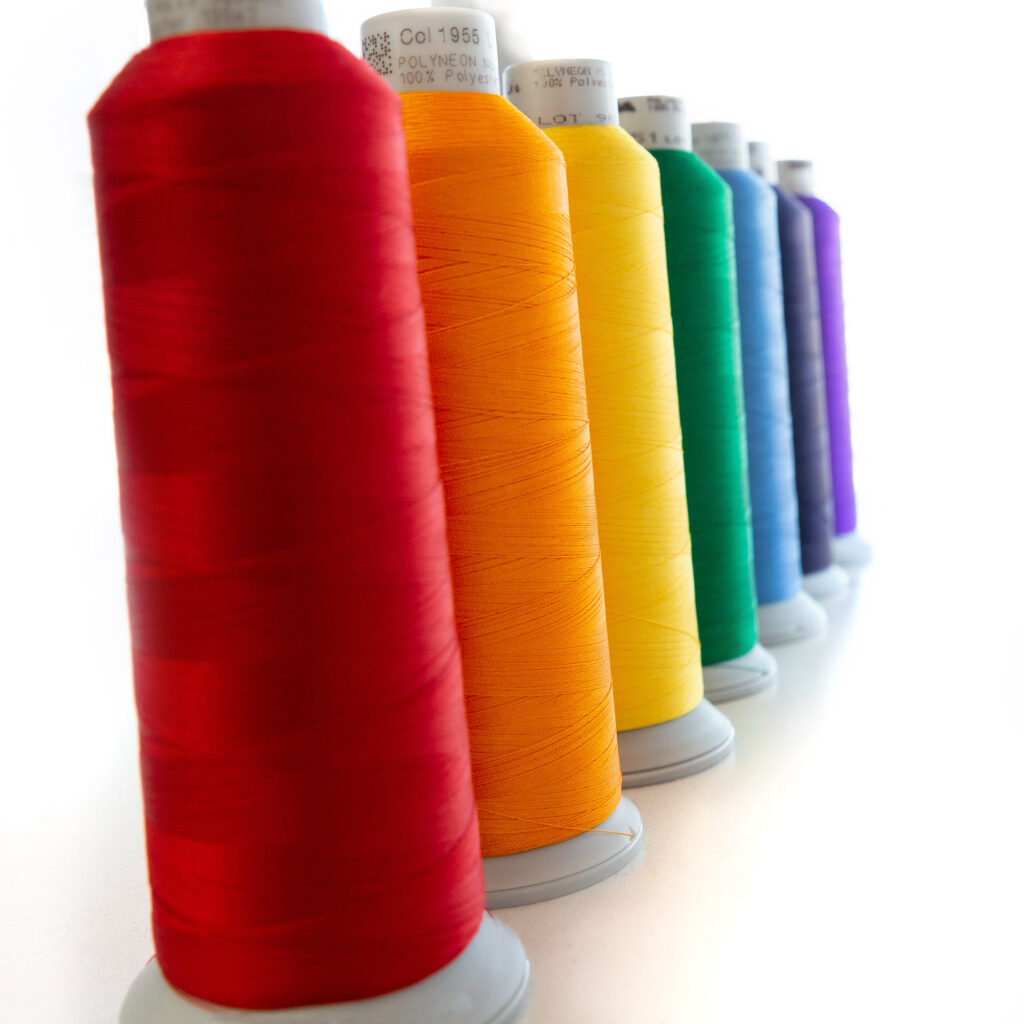 Embroidery threads, rainbow colors, red, orange, yellow, green, blue, indigo, violet