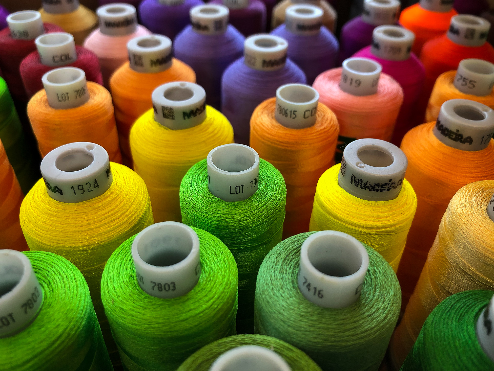 Embroidery threads, multiple colors